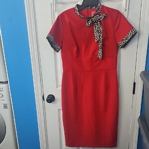 Glamour Bunny Red Lucy Pencil Dress Large with leopard accent